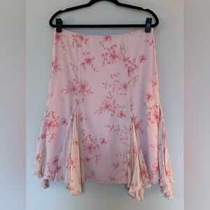 Ann Taylor Loft 100% Silk Y2K Baby Pink Floral Skirt